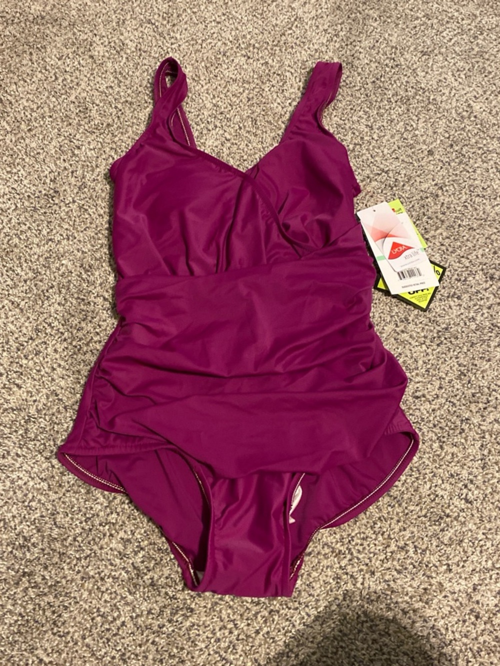 Lycra Extra Life NWT Plum Surplice Wrap One-Piece Swimwear